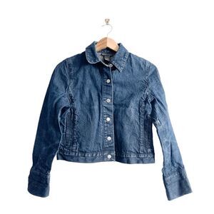 Banana Republic Womens Cropped Denim Jacket Front Button Collared Dark Wash S